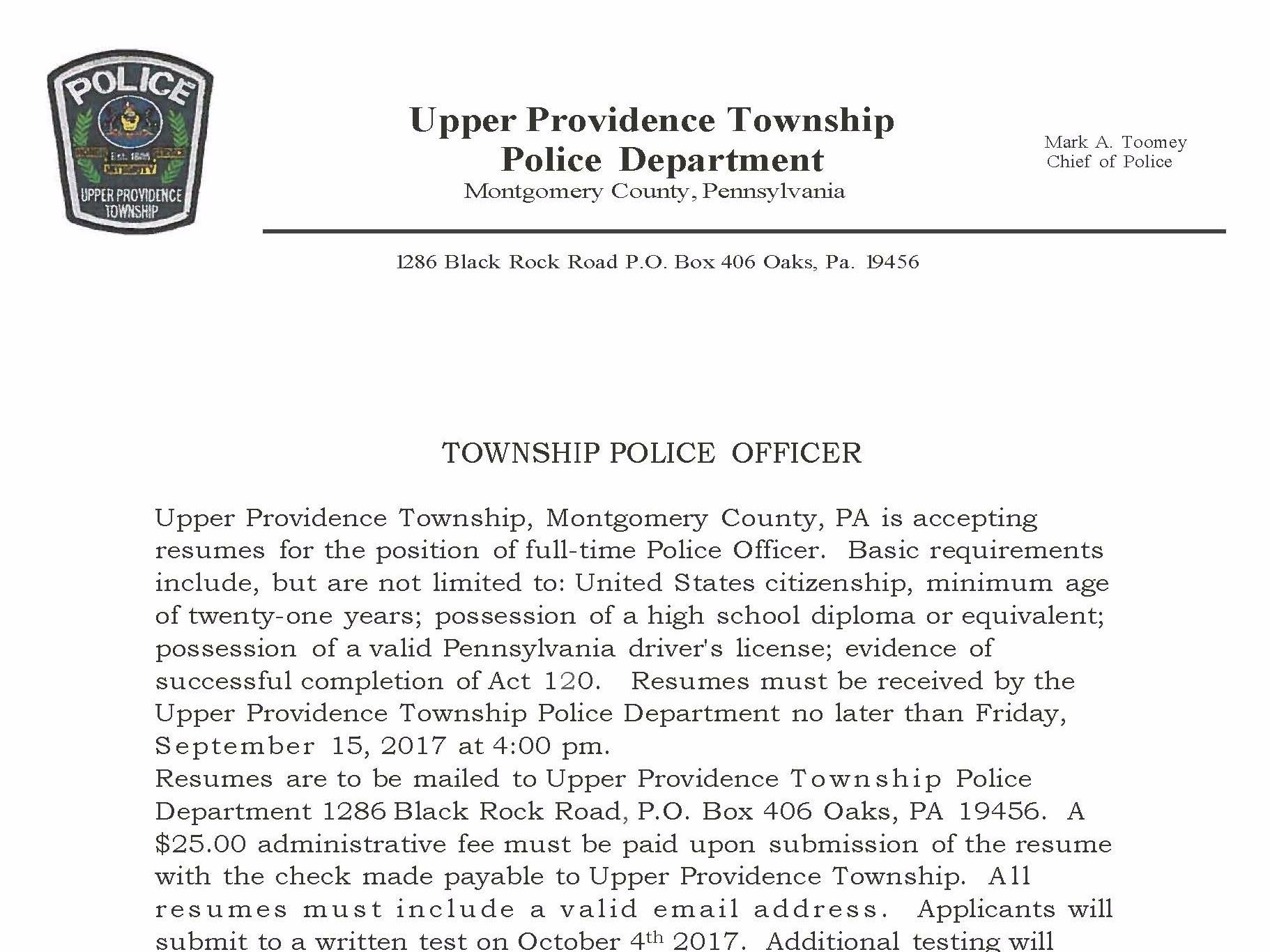 Police Officer Hiring Ad 2017